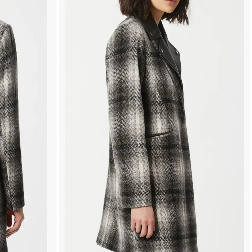 Plaid Coat with Removable Faux Leather bib - Picture 3 of 12